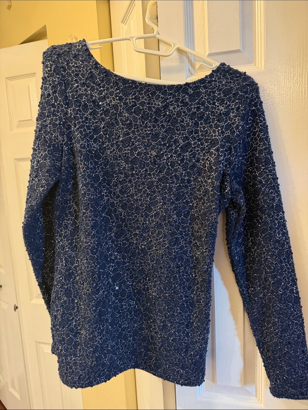 Jennifer Lopez Navy Sparkle Textured Crewneck Sweater